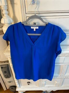 Chaus Women's V-Neck Short Sleeve Blouse in Royal Blue
